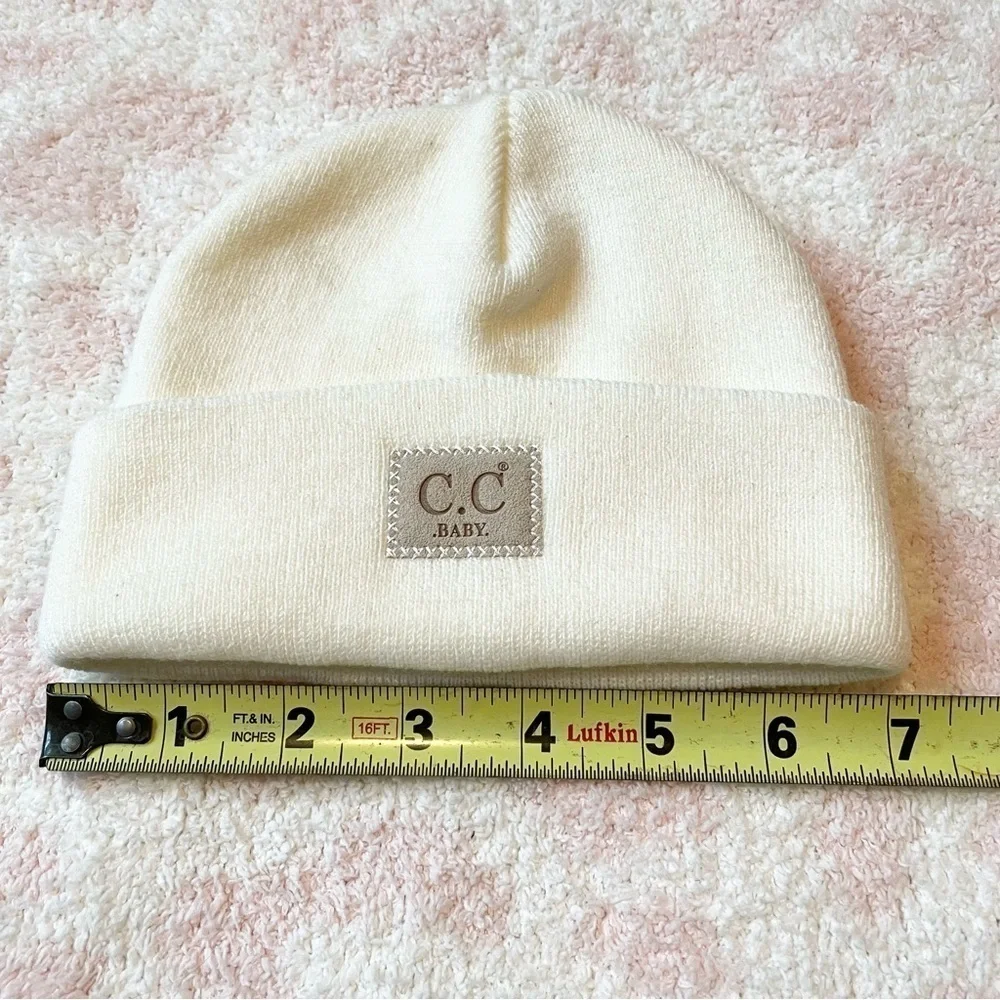 C.C. Baby Classic Oversized Logo Beanie Hat in Ivory NWOT
